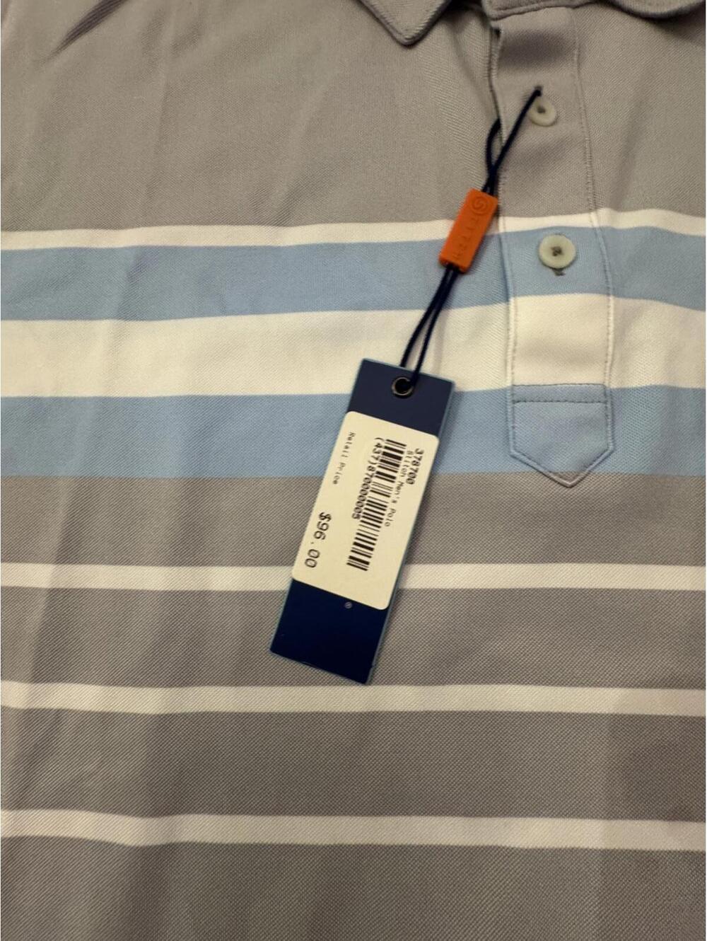 Stitch Golf Men's Striped Polo Shirt Surf Club logo Gray Blue White Size 2xl - Picture 4 of 7